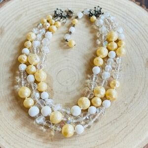 DeMario regal Necklace VTG Baroque pearl crystal beads multi triple strand 18"